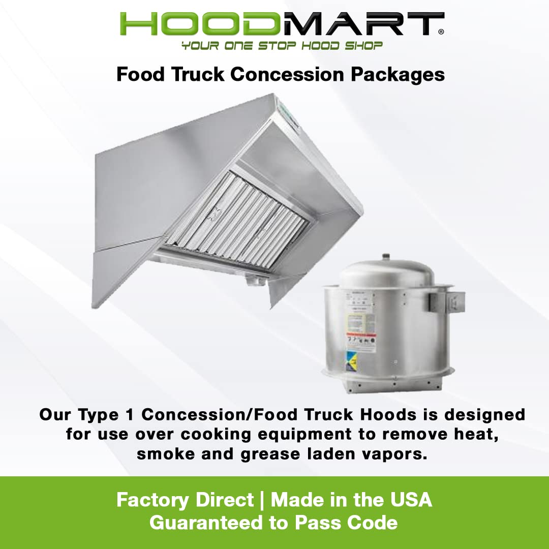 HOODMART 4' Concession Trailer Hood System for Food Truck | Commercial Range Hood with Direct Drive Exhaust Fan | Stainless Steel Kitchen Equipment with Install Kit Included
