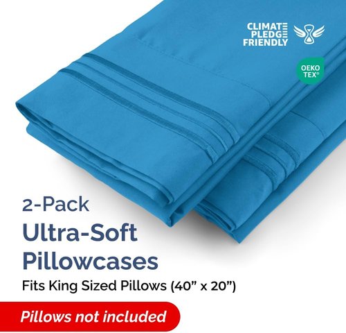 King Pillow Cases by [Brand Name] - Ultra Soft Hotel Quality Covers | Cozy, Wrinkle-Free & Fade Resistant - Denim Blue, Set of 2