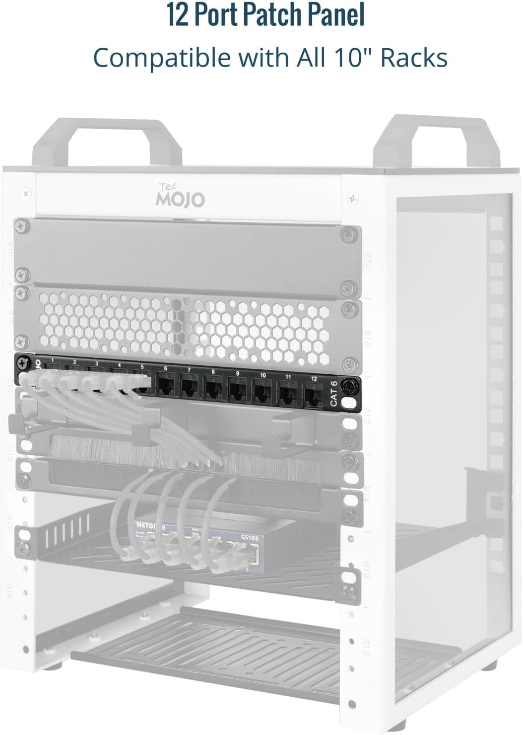 Tecmojo 12-Port Cat6 0.5U 10" Patch Panel, Rack Mount Modular Panel with Keystone Coupler, for Server Rack & Network