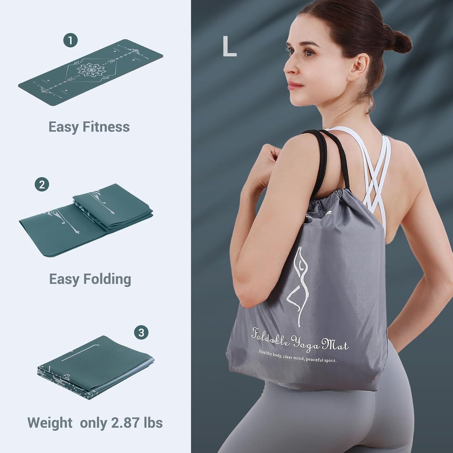 Avoalre Yoga Mat Foldable - Textured Non Slip Exercise Mat -Travel Lightweight Hot Yoga Mat with Carry Bag for Pilates & Home Workouts (72"L x 24"W x 3mm Thick), Green