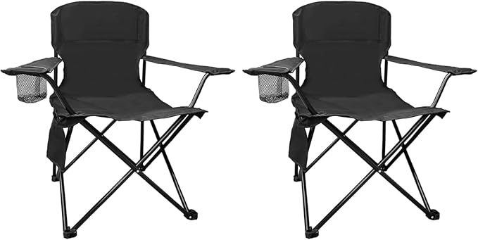 Folding Camping Chair, 225lb Capacity, Includes Cup Holder & Side Storage Bag, 5.5lbs Portable for Beach, Camping, Sport,2PCS Black
