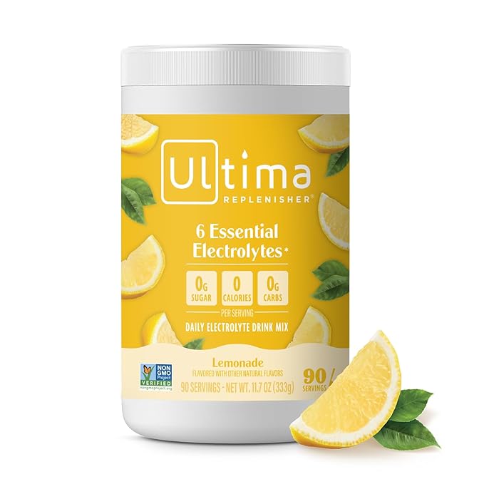 Ultima Replenisher Daily Electrolyte Powder Drink Mix ??Sugar Free ??Lemonade, 90 Servings ??Hydration Powder with 6 Key Electrolytes and Trace Minerals ??Keto Friendly, Vegan, Non-GMO