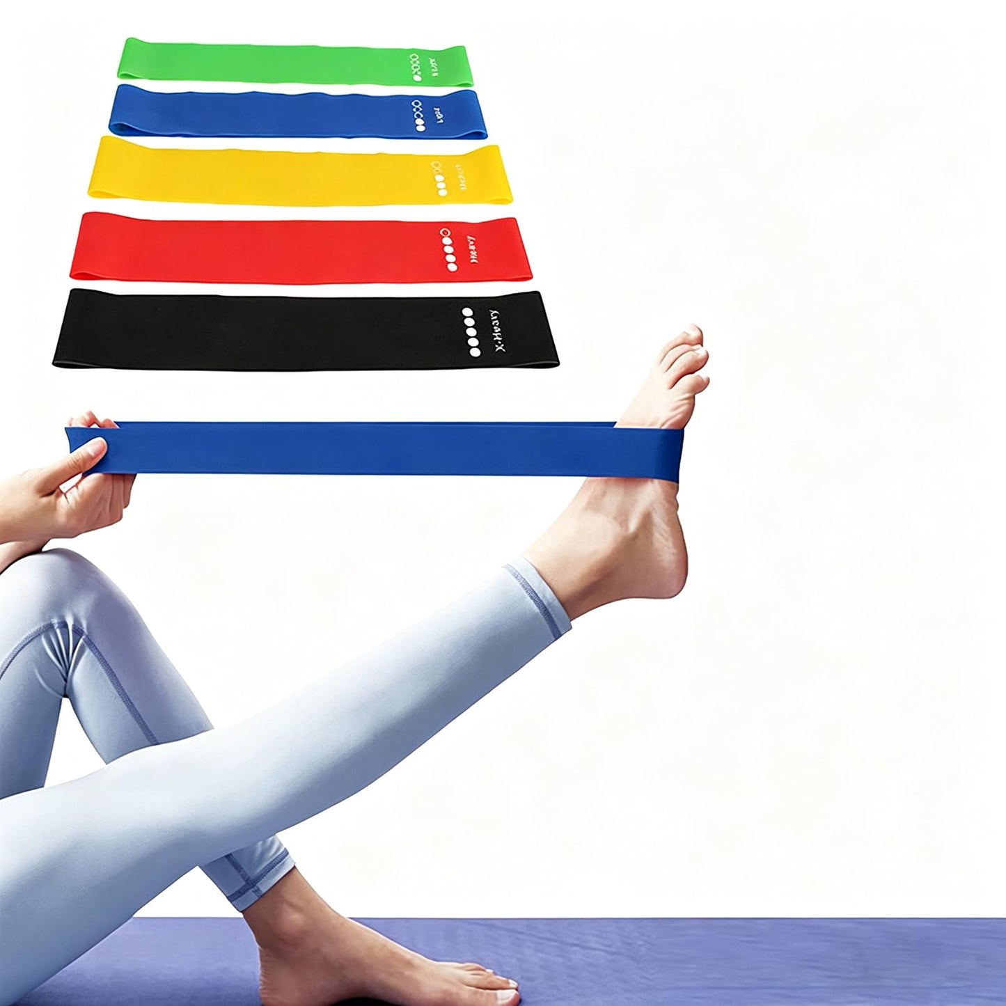 Resistance Loop Exercise Bands Set of 5-5 Different Resistance Levels Workout Bands, Elastic Stretch Bands for Legs, Glutes, Yoga, Pilates, Physical Therapy & Strength Training