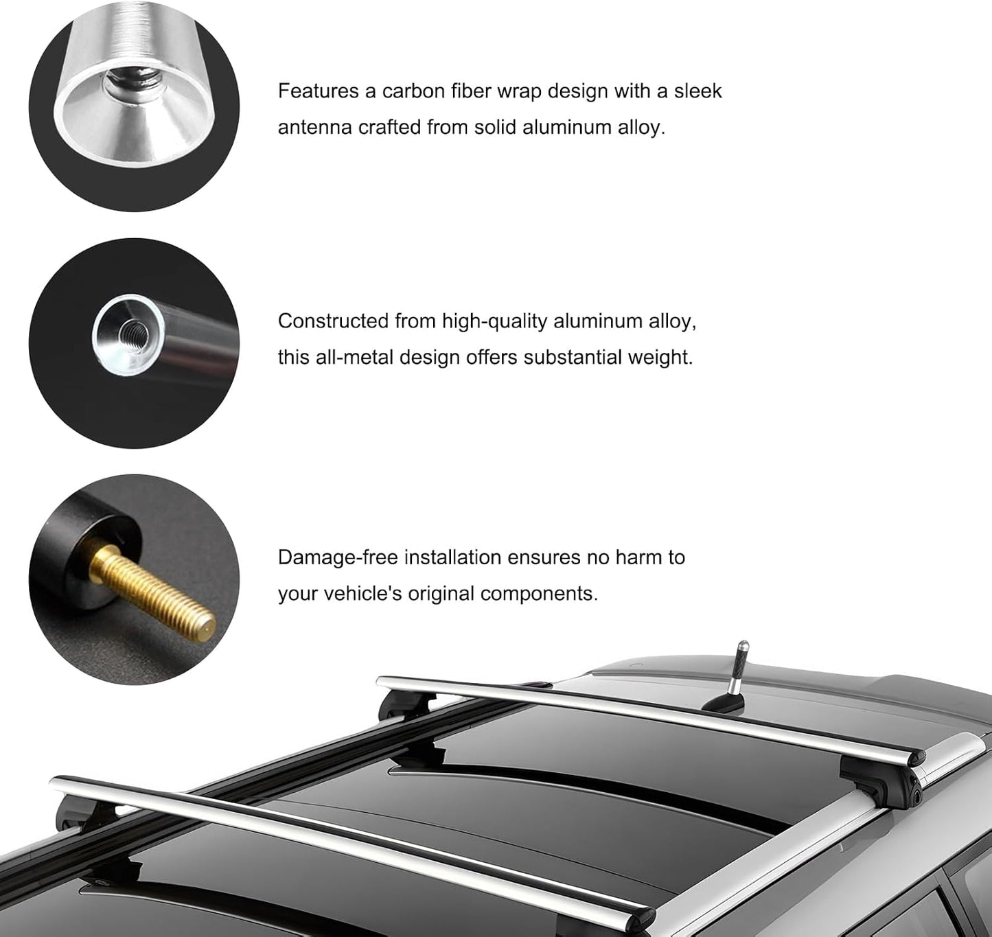 Fkewp 1.37 Inch Car Short Antenna, Aluminum Alloy AM/FM Reception Antenna with Screws & Gaskets, Carbon Fiber Roof