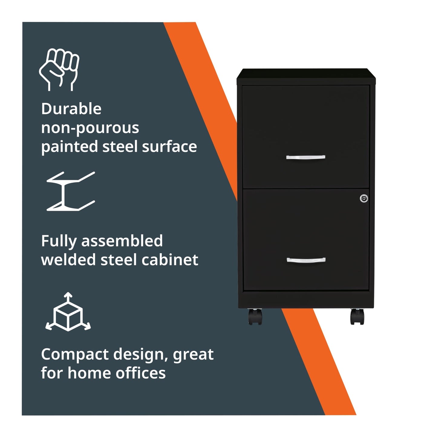 Lorell 2-Drawer Mobile File Cabinet, 14.2" x 18" x 26.5", Black