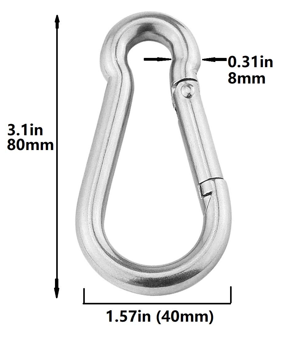 3.1 Inch M8 Steel Spring Snap Hook, Holds to 396lb/180kg (Max) for Gym,Exercise Machine, Heavy Duty Clip Keychainr, Set of 4