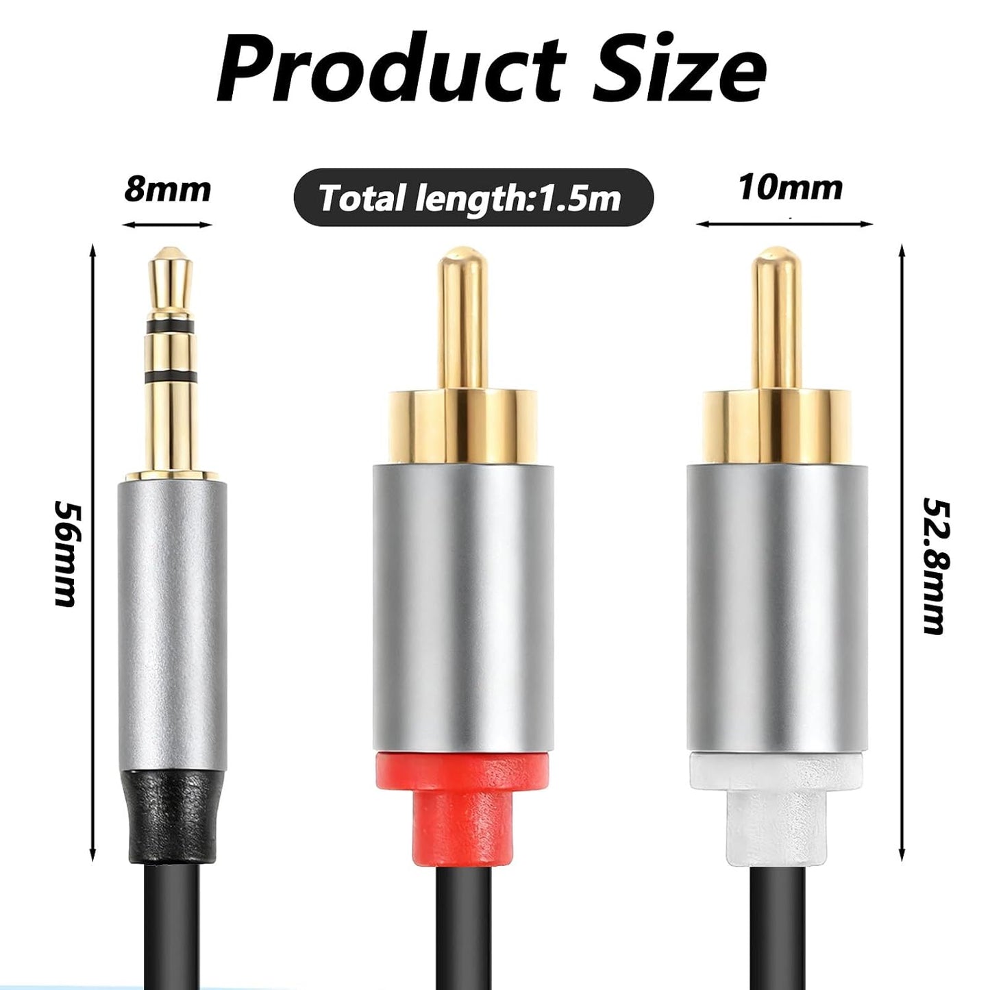 Jxiwfvl 3.5mm 1.5m 3.5mm 1/8 Inch 2RCA MP3 4.9FT RCA to AUX Cable, Y Splitter Cable Male to Male Headphone Jack