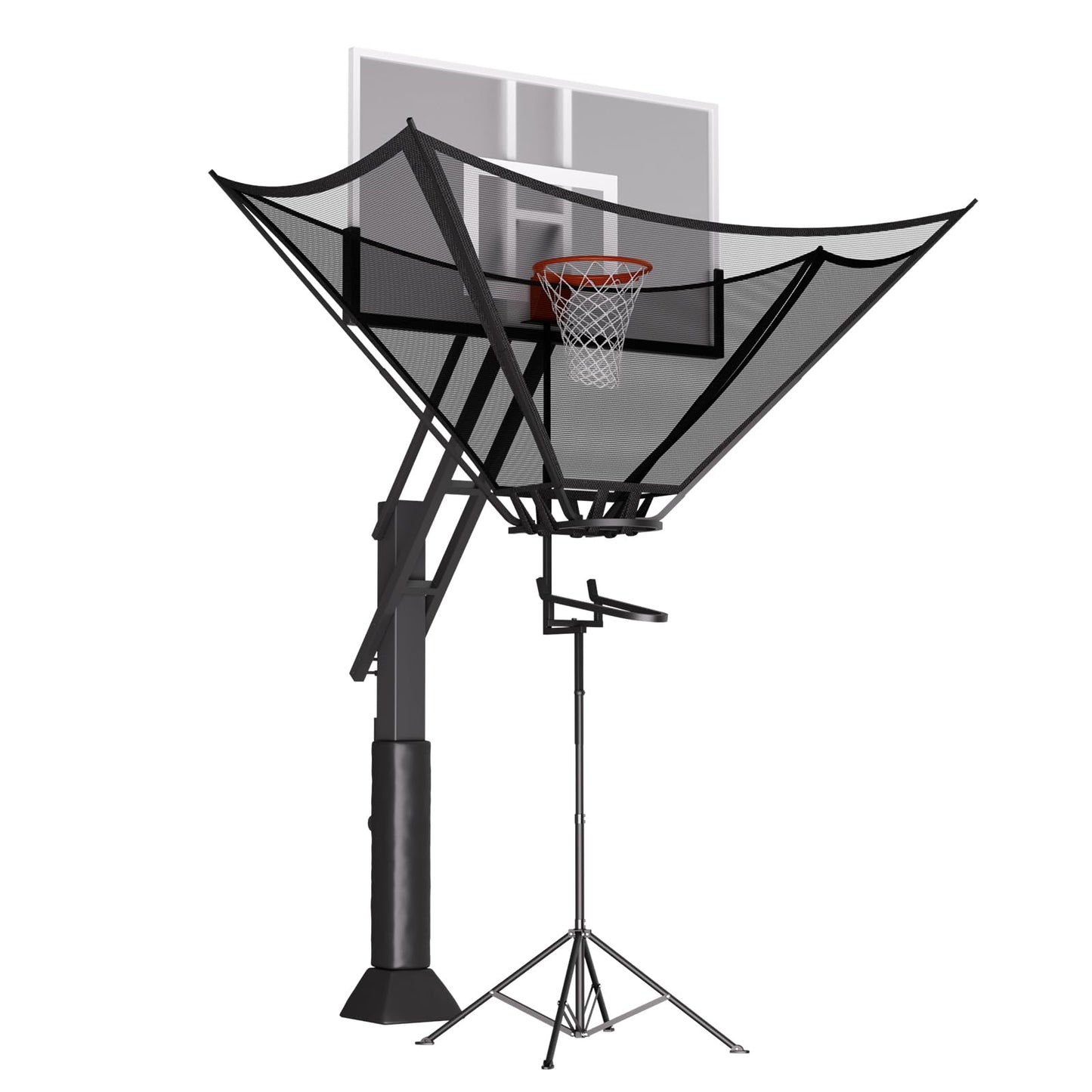 2026 Upgraded Basketball Rebounder, Adjustable Height Basketball Return Attachment with 180° Rotating Track, Basketball Shot Trainer Rebounder with Net Return System, Easy Assembly & Storage