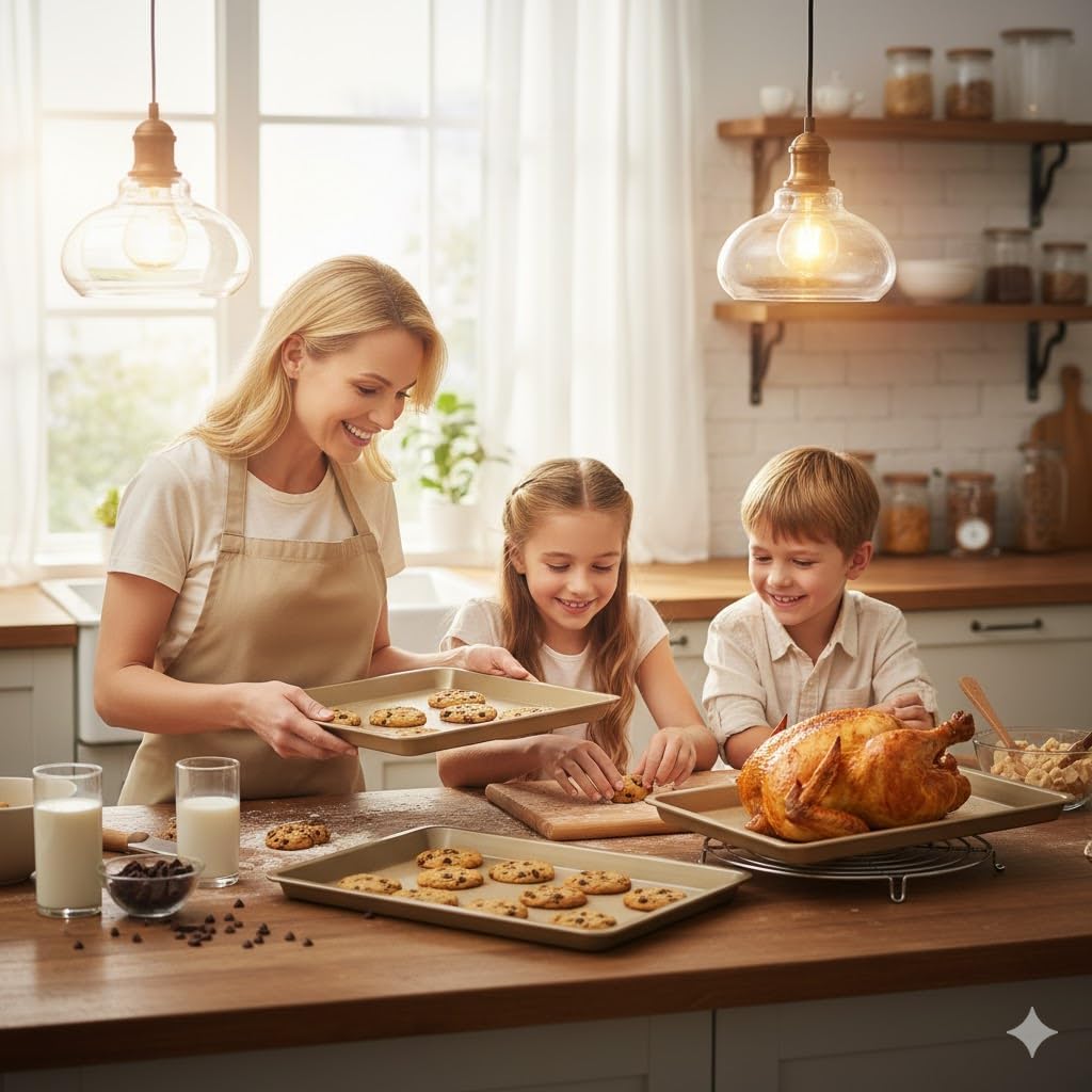 Skiennix Baking Sheet Pan Set - Nonstick Cookie Sheets | Heavy Duty Carbon Steel | 3-Piece Set