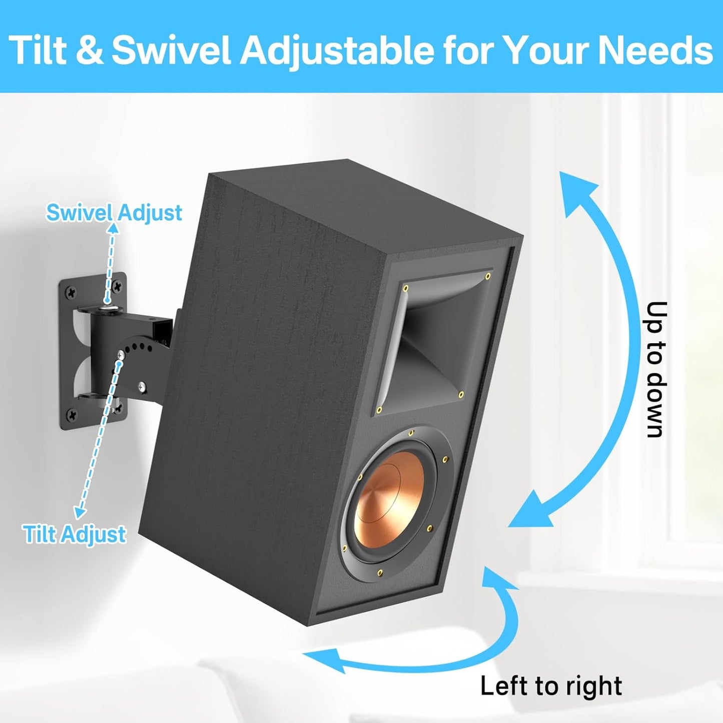 Rimous 30lbs, 2 Pack Metal Universal Speaker Wall Mount for Surround Sound Speaker Mounts - Swivel & Tilt Adjustable