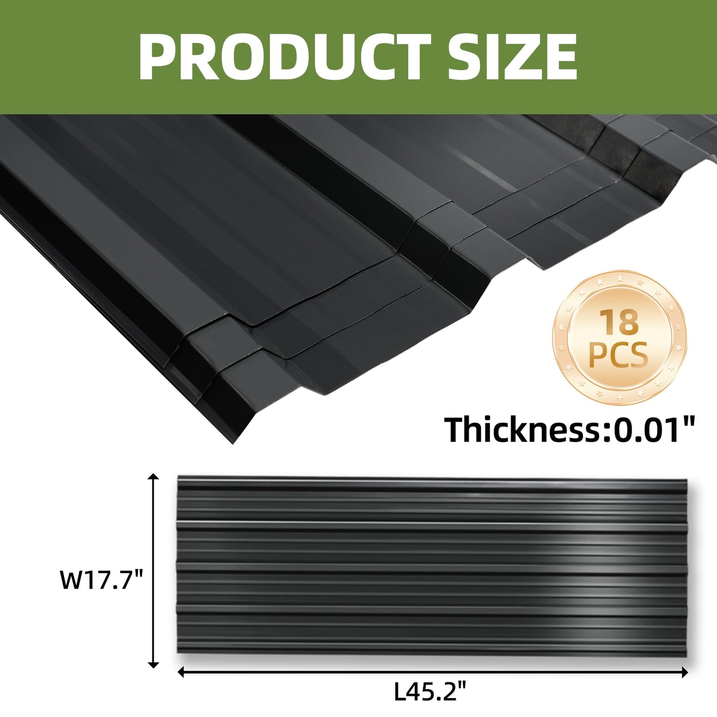 Jpseybb Metal Roofing Panels, L45.2×W17.72 Inch Corrugated Galvanized Steel Metal Roof Panels with Screws, Waterproof Pergola Roof Panels for Gazebo, Shed, Patio, Garage, Outdoor Storage,18 Pcs Gray
