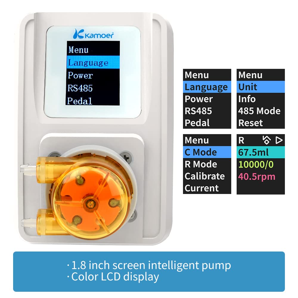 Kamoer M1-STP Intelligent Peristaltic Pump 24V Stepper Motor Adjustable Programmable Low Flow Liquid Dosing Pump with Control for Laboratory Aquarium 0-88ml/min
