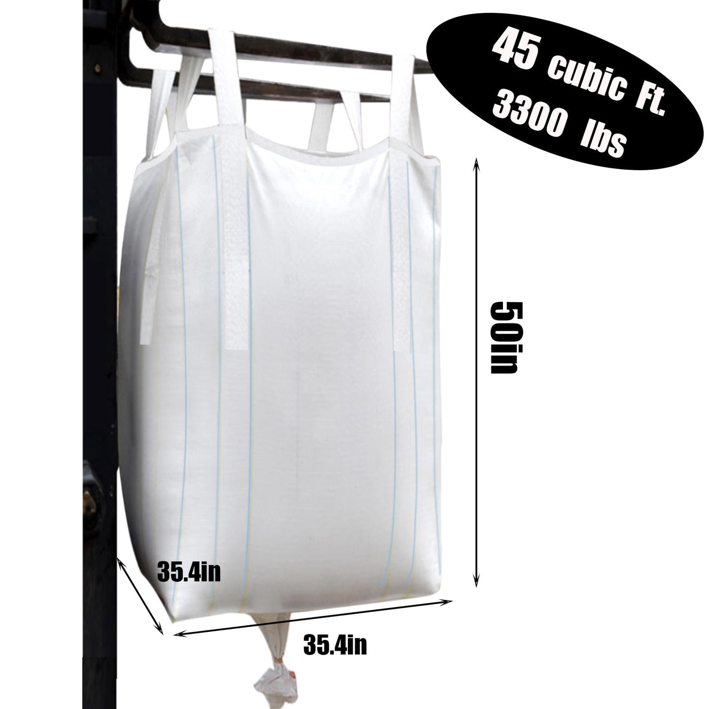 Aolikebao 10-Pack Transparent Polypropylene FIBC Bulk Bags, 35.4"L x 35.4"W x 50"H, 3300lbs/45CF, SWL, Duffle Top, Spout Bottom