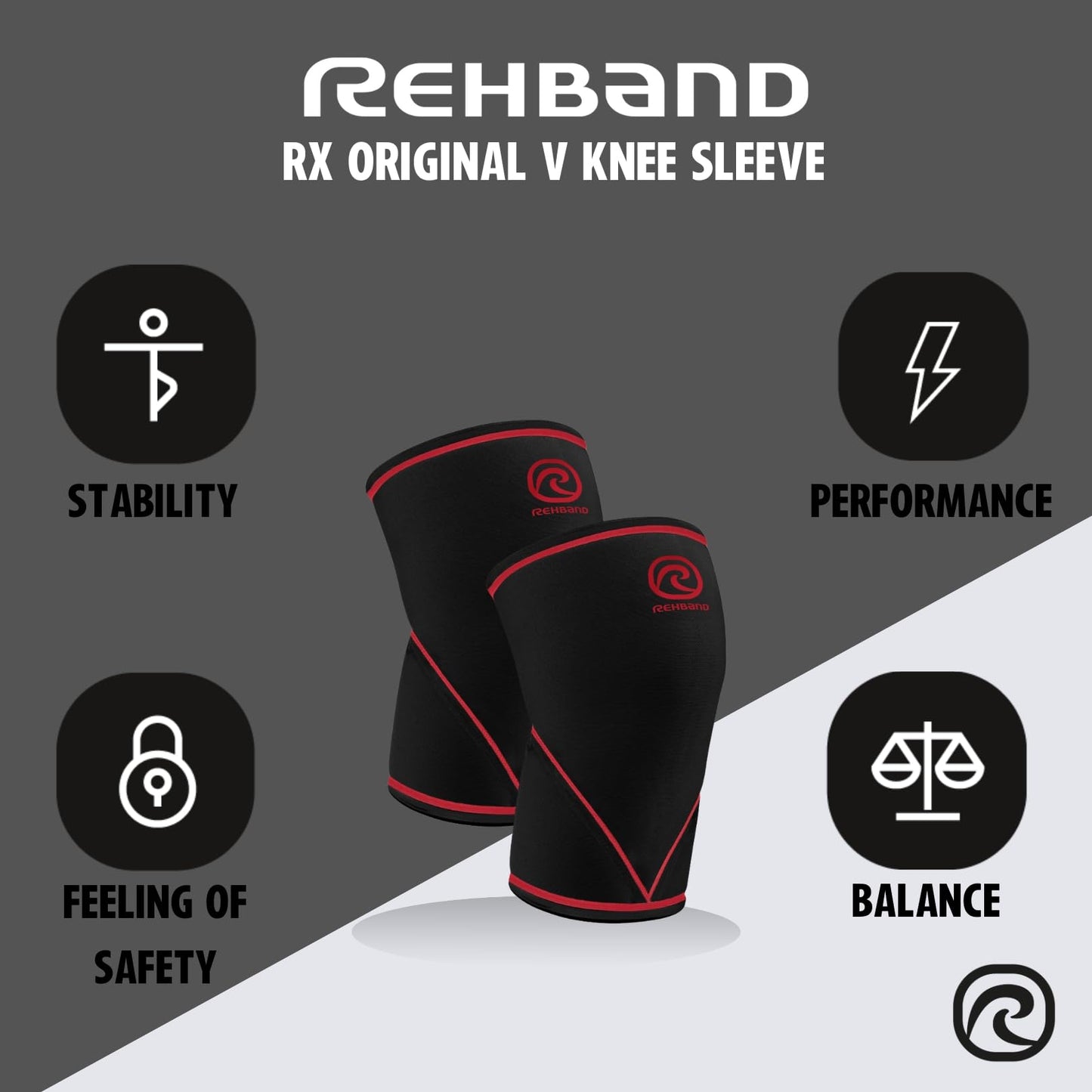 Rehband Classic 7mm V Knee Sleeve for Weightlifting, Competition Grade Powerlifting Knee Sleeve, Compression Sleeve for Crossfit, Squats, Gym & Heavy Lifts, Colour:Black/Red - 1 Pair, Size:XX-Large