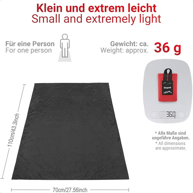 Pocket Picnic Blanket for 1 Persons, 43.3x27.56″ Sand Free Beach Blanket, SandProof Waterproof Foldable Beach Mat, Lightweight Picnic Mat for Outdoor Hiking Camping Travel(Black)