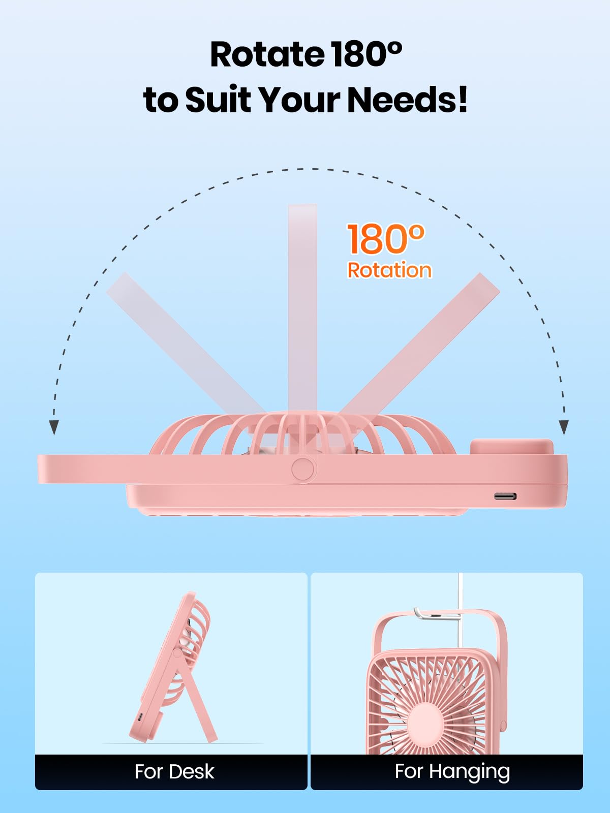 TOPK 2 Pack 5000mAh Portable Desk Fan, Ultra-Thin Rechargeable Battery Operated Fan with Digital Display, Quiet 4-Speed Small Personal Travel Fans for Office, Bedroom, Cruise, Outdoor