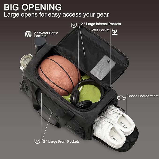 Gym Bag for Men Women, Small Fitness Workout Sports Bag with Wet Pocket & Shoes Compartment, Water Resistant Overnight Weekender Duffel Bag