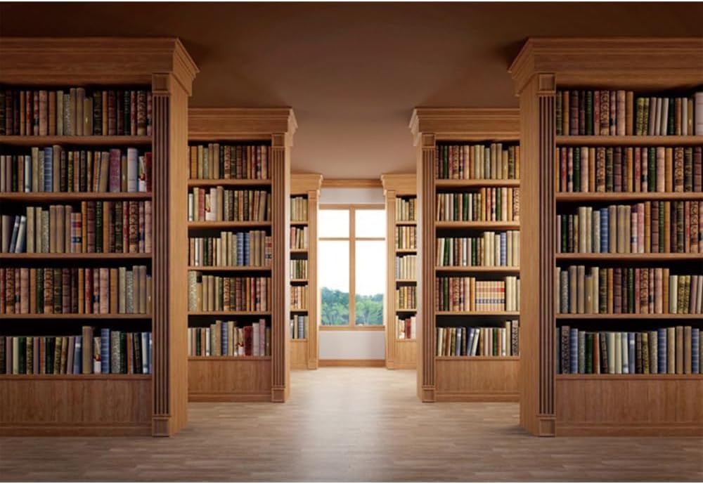 Laeacco 7x5ft Library Bookshelf Backdrop Wooden Bookcase Study Room School Ancient Books Photography Background