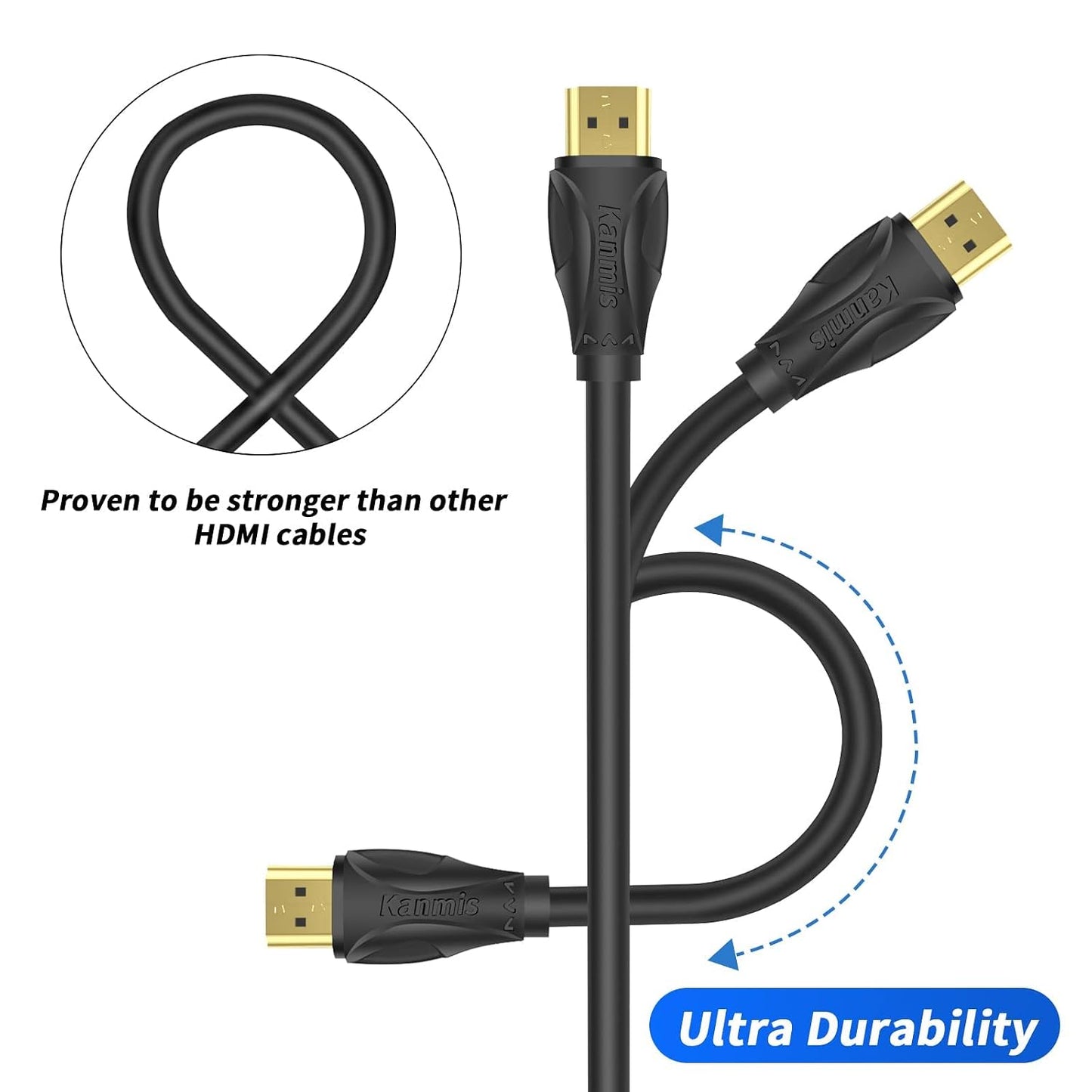 kanmis 4K 50ft, 2.0 &4K@60Hz 2K 1080P, PS3 PS4 HDMI Cable High Speed Hdmi Cables Ultra High Speed Gold Plated