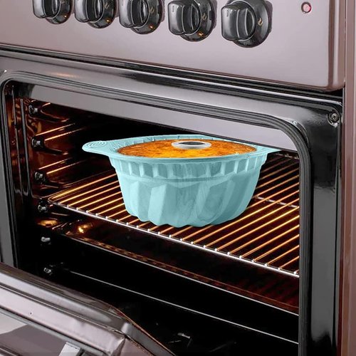 Kenond Silicone Fluted Pans - Non-Stick Baking Molds with Sturdy Handle | 9.5 Inch Blue Bakeware for Cakes & Gelatin