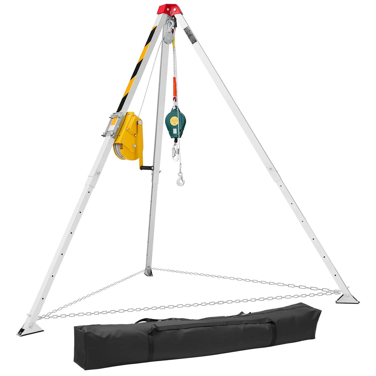 VEVOR Confined Space Tripod Kit, Heavy Duty Rescue Tripod Lifting Hoist 2600 lbs Winch, 4.76 ft Adjustable Legs, 98.5 ft Cable Portable Kit, 32.8 ft Fall Protection, 5.25-8.04 ft Working Height