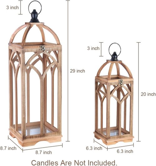 **DECORKEY Large Wooden Lantern Set - Rustic Indoor & Outdoor Candle Holders | 30’’/20’’H for Patio & Porch**