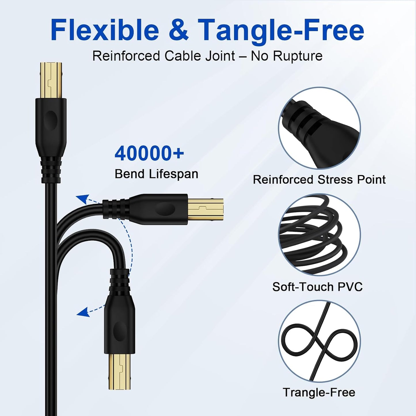 10ft, 2.0 3/4 10 USB C Printer Cable High-Speed USB C to USB B Cord for MacBook Pro/Air, Thunderbolt Laptop to HP