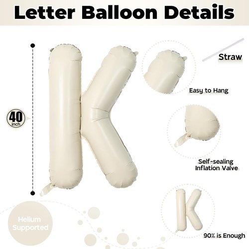 Giant Alphabet K Foil Balloon - Custom Mylar Letter for Birthday Decor | 40 Inch Beige Helium Balloon