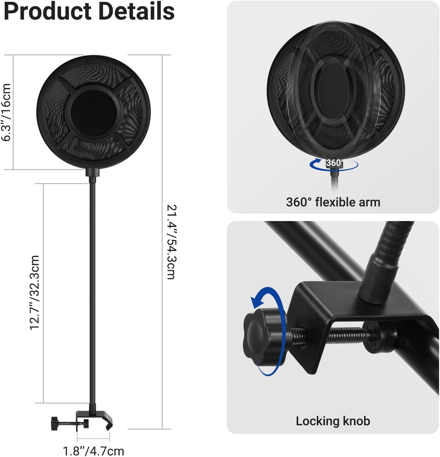 MS044 NEEWER Metal Pop Filter for Microphone, Six Layer Professional Foam Mic Isolation Shield Windscreen Cover