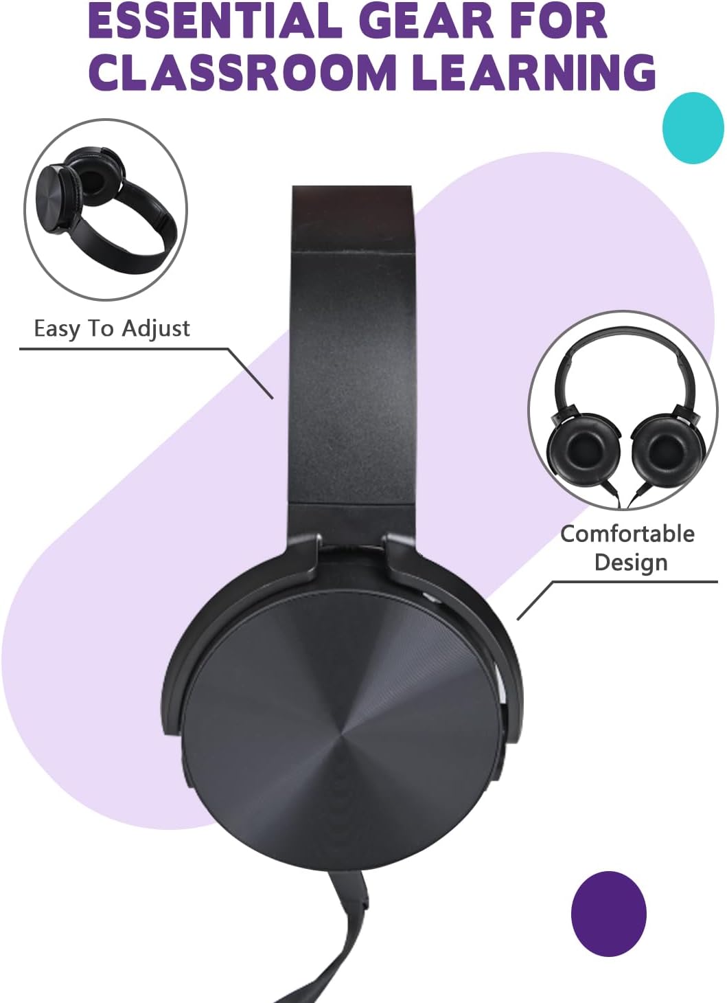 2 Pack (HY450, 2 Kids Headphones for School Classroom Students Teens Children Toddler Boys Girls and Adult Black)
