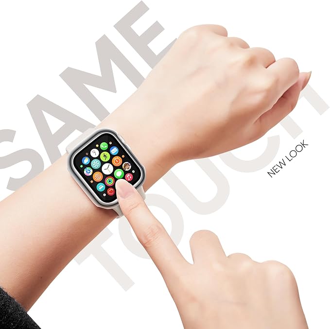 Compatible for Apple Watch Band 38mm and Case with Screen Protector, Soft Silicone Sport Strap Bands and Protective Cover with Tempered Glass for iWatch Series 9 8 7 SE 6 5 4