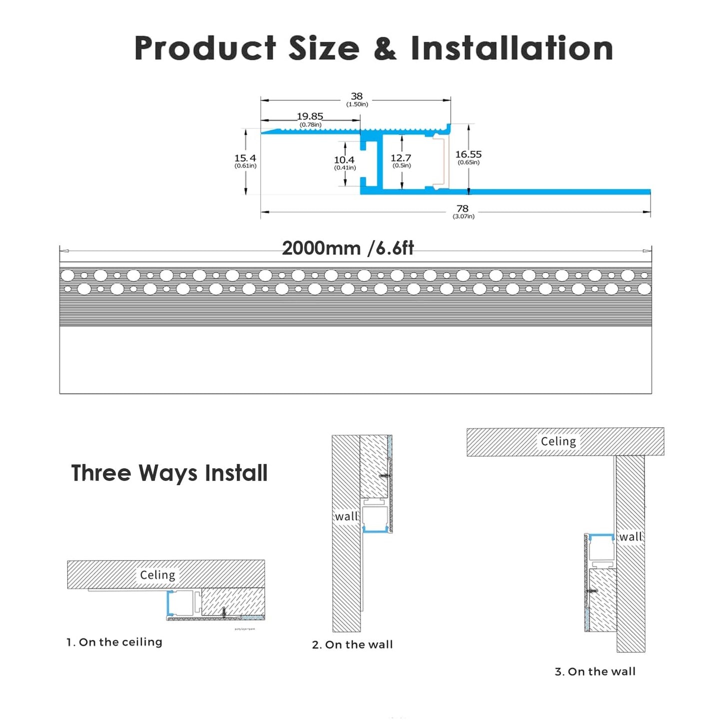 Besseto Plaster in LED Channel,4 x 2m White Drywall LED Strip Light Channel,Trimless Recessed Baseboard LED Aluminum Profile for 1/2 inch Thick Drywall Plaster Gypsum
