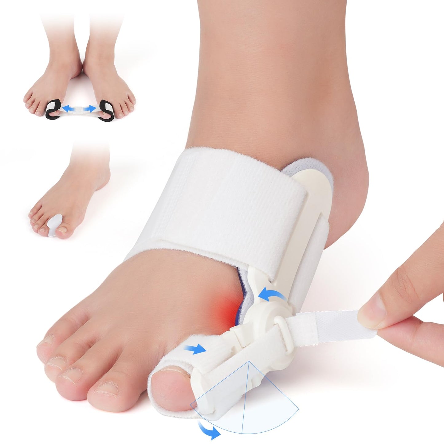 Hayruoy Bunion Corrector for Women & Men, Hallux Valgus Relief and Toe Alignment, include Toe Stretcher Band & Toe Separators, Free Size White