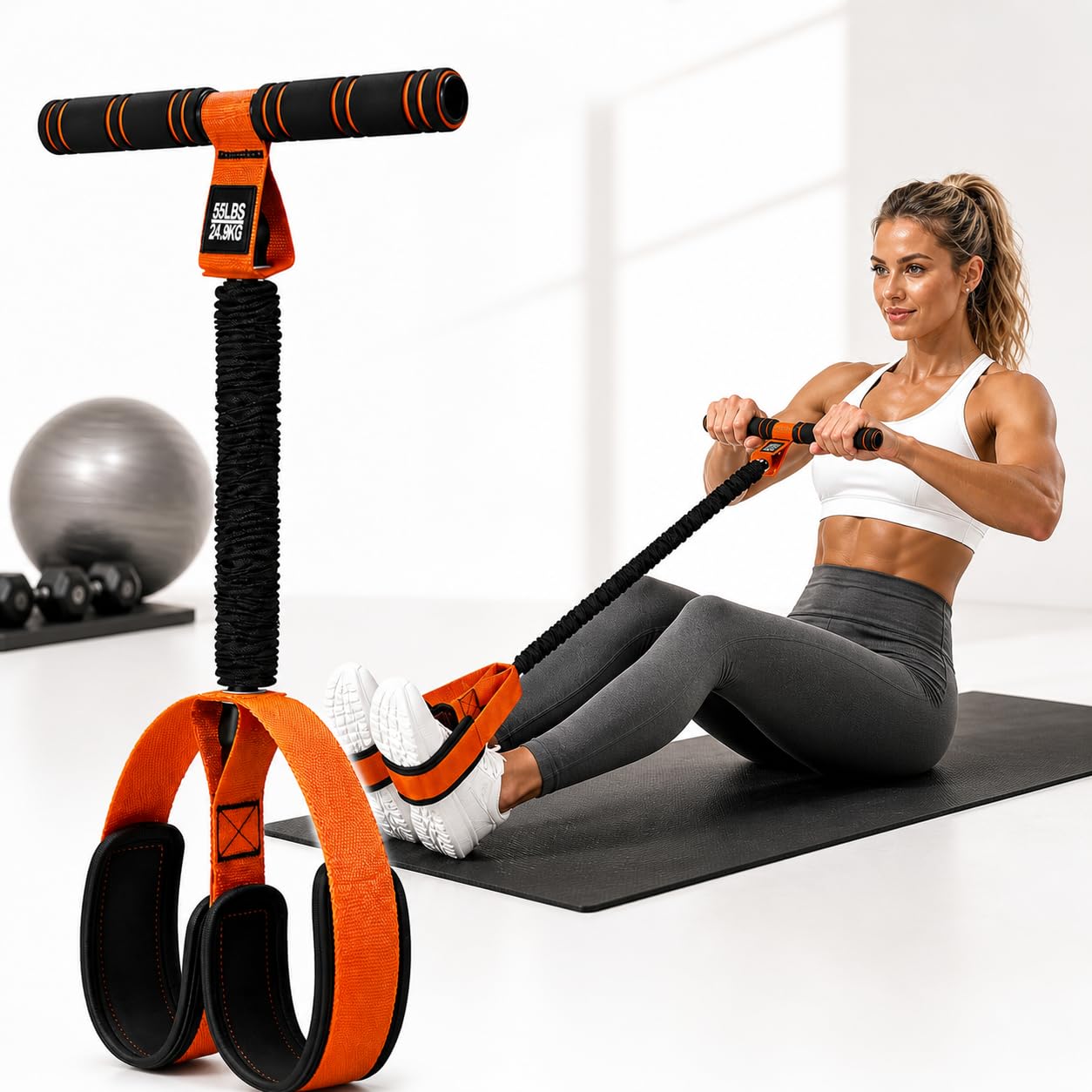 Multifunction Pedal Resistance Band with Handle, Elastic Sit-Up Assist Band for Full Body Workout, Portable Core Arm & Leg Training Equipment for Home Gym, Pilates & Stretching