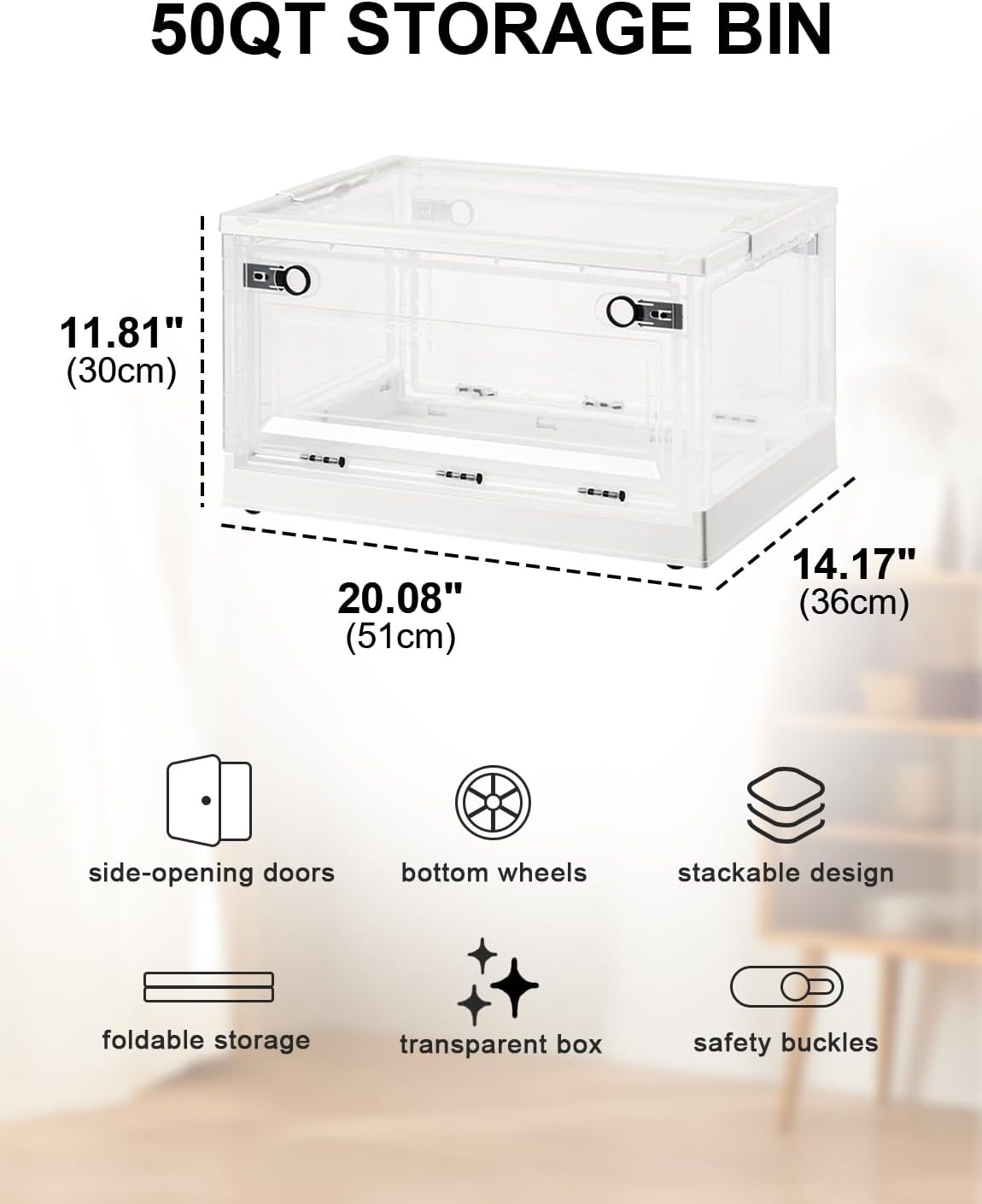 Storage Bins with Lids by [Brand Name] - 50 QT Stackable Plastic Containers with Wheels | Collapsible Organizer for Home, Office, and Dorm