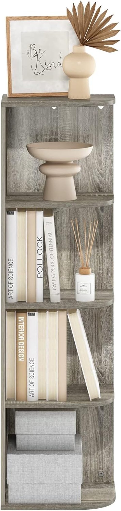 Furinno Pasir 4-Tier Corner Bookcase - Stylish French Oak Design for Space-Saving Storage