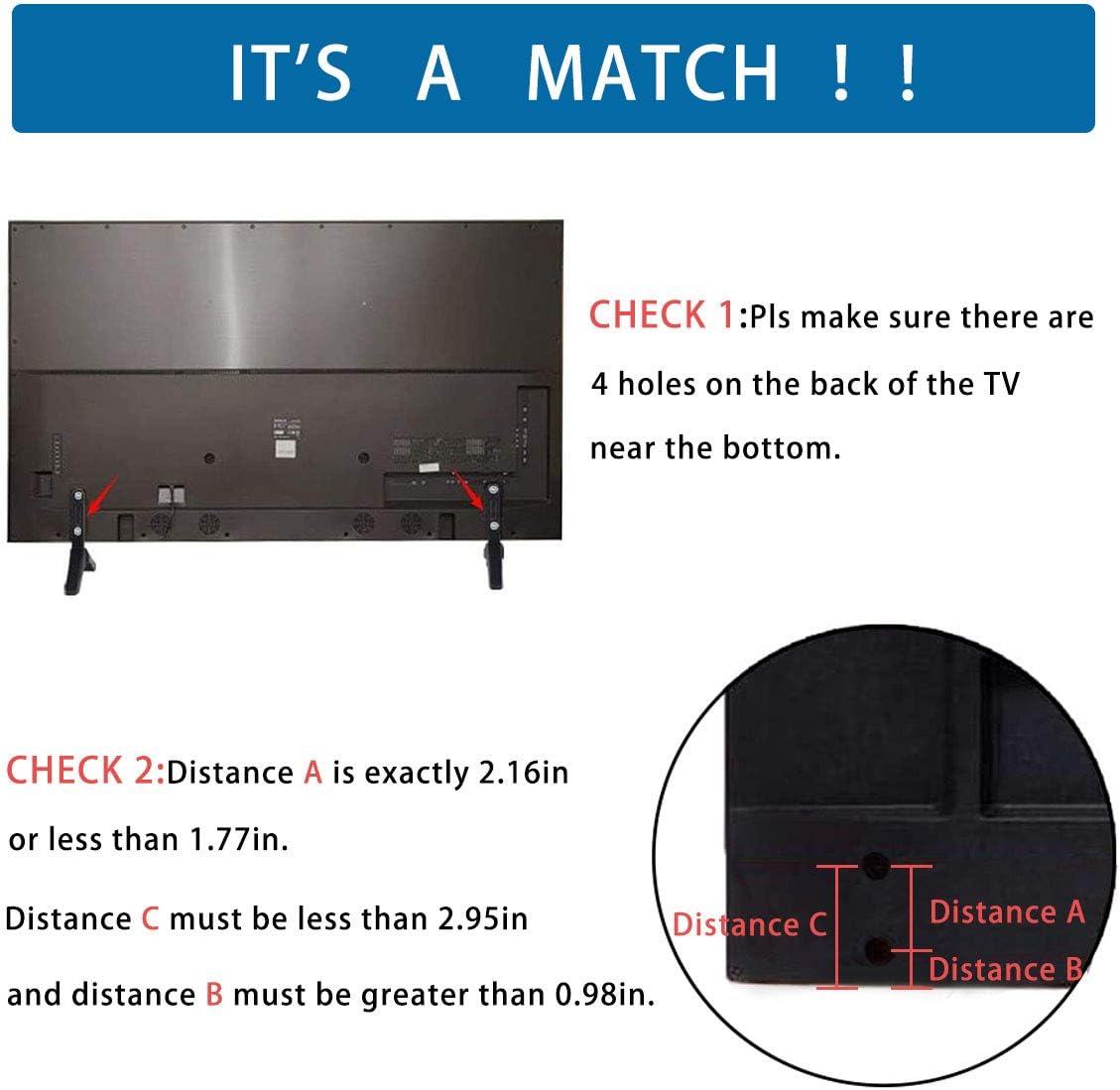 Drsn 99Lbs 2.16"/5.5cm 1.77"/4.5cm TV Pedestal Stand Mount Legs with Weight Capacity, Compatible with & Mounting Hole