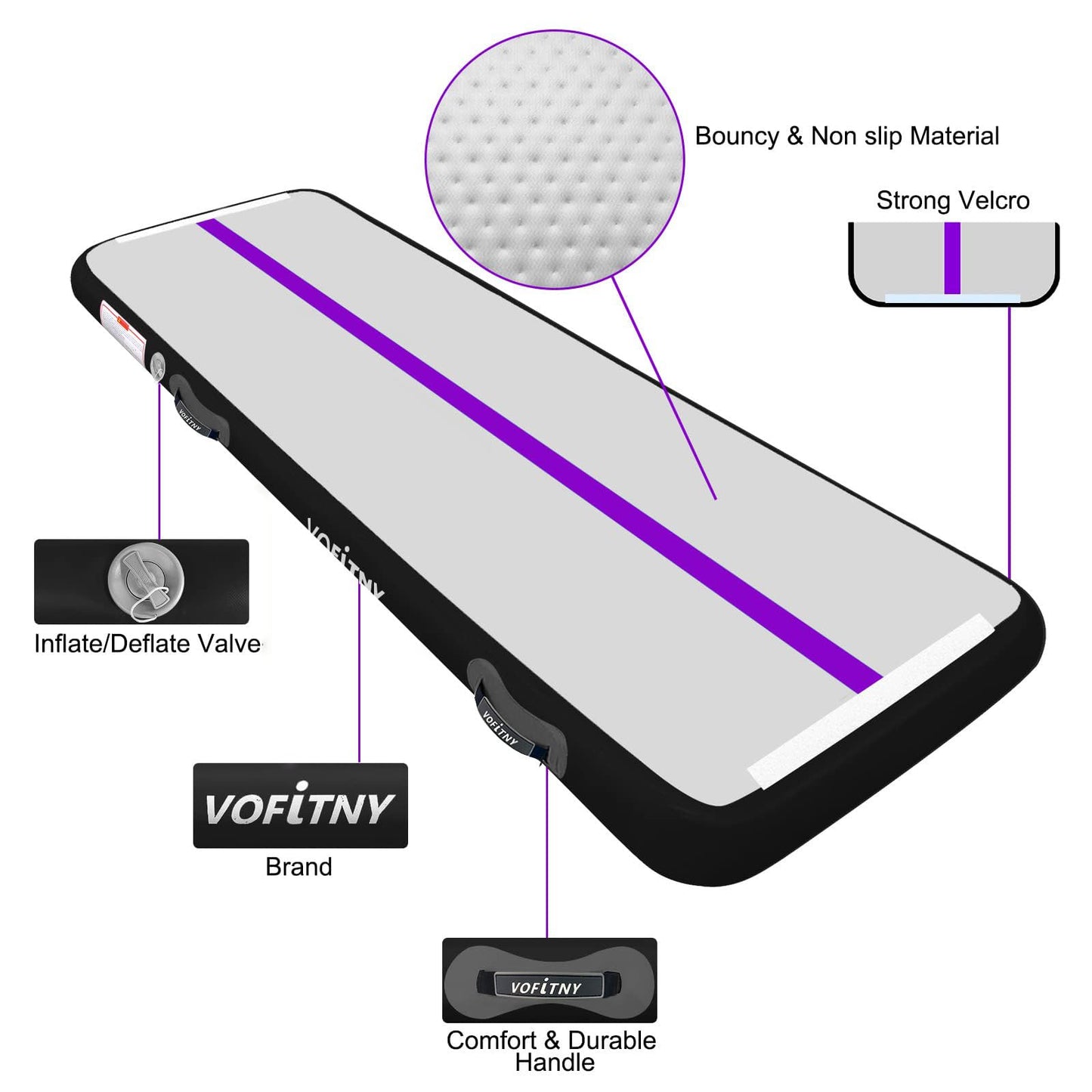 VOFiTNY All Purpose Gymnastics Mat 10ft Sturdy Inflatable Tumble Track with Air Roller for Home/Gym