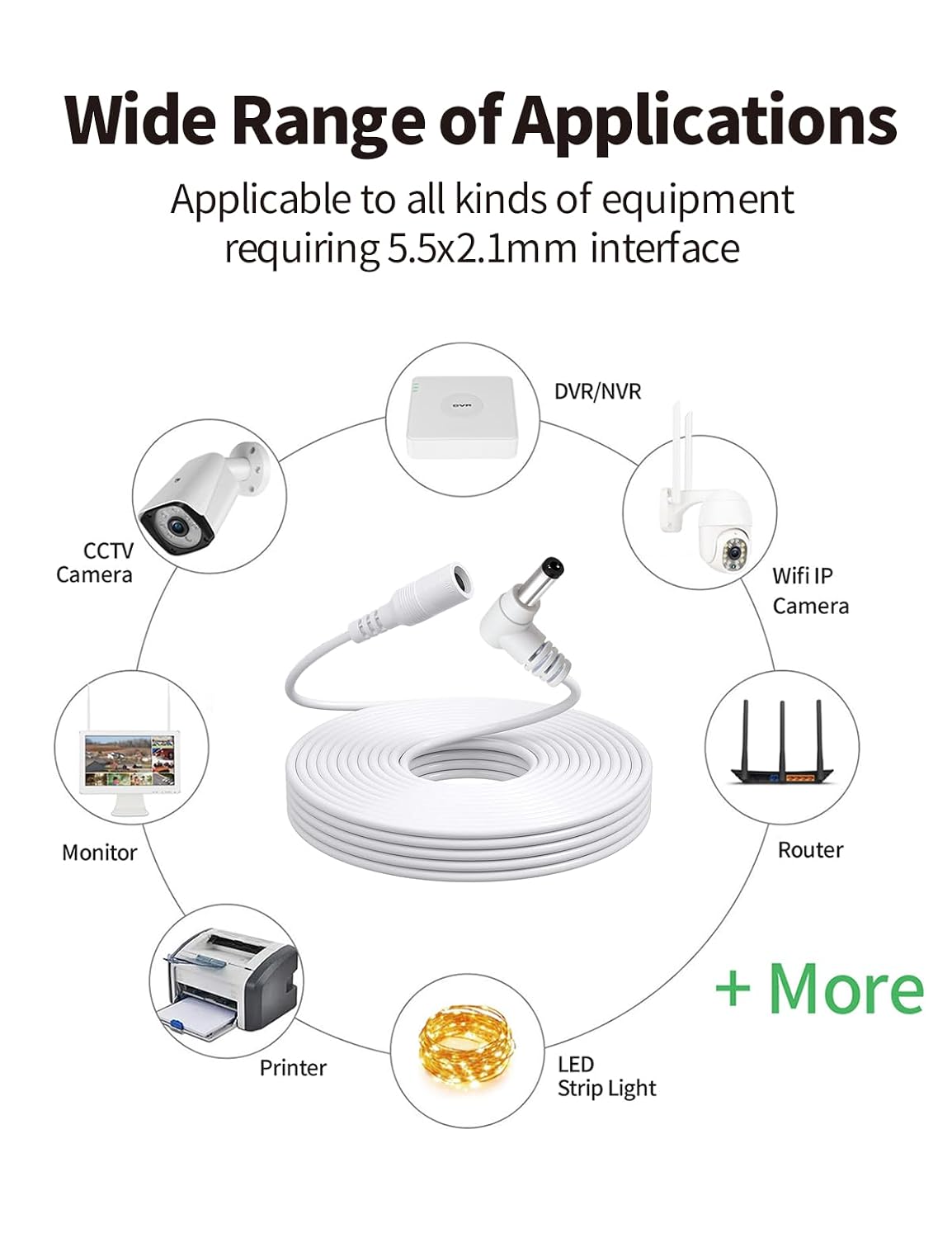 Tonton 2M 6.6FT 5.5mm 2.1mm 90 DC Power Extension Cable x Degree Right Angle Female to DC Male Power Adapter Cord