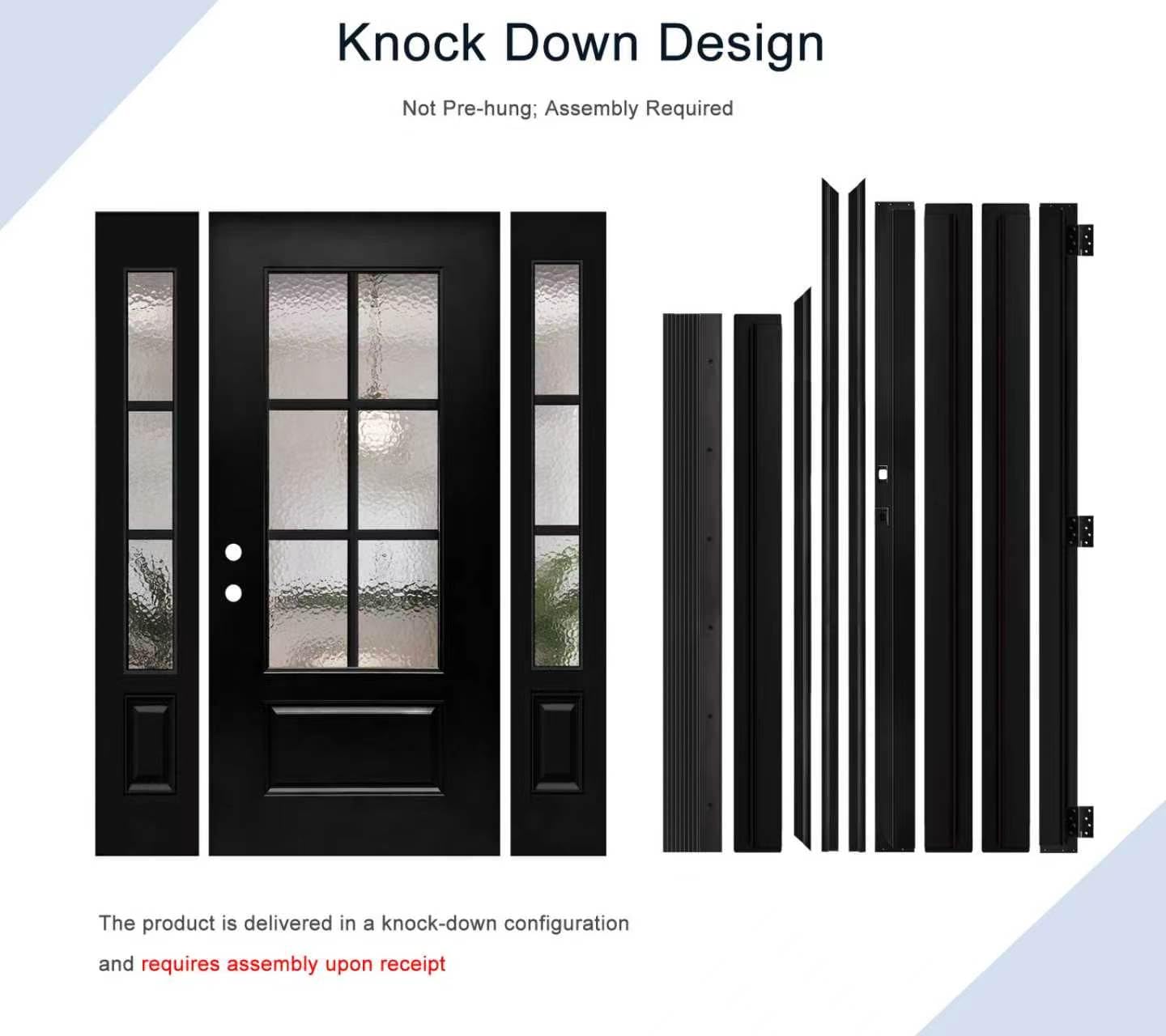 Front Entry Door with 12 in. Sidelite, 64 x 80 Smooth Textured Black Fiberglass Entry Door with Hammered Glass Classical Design (64 in. × 80 in.,Right-Hand Inswing)