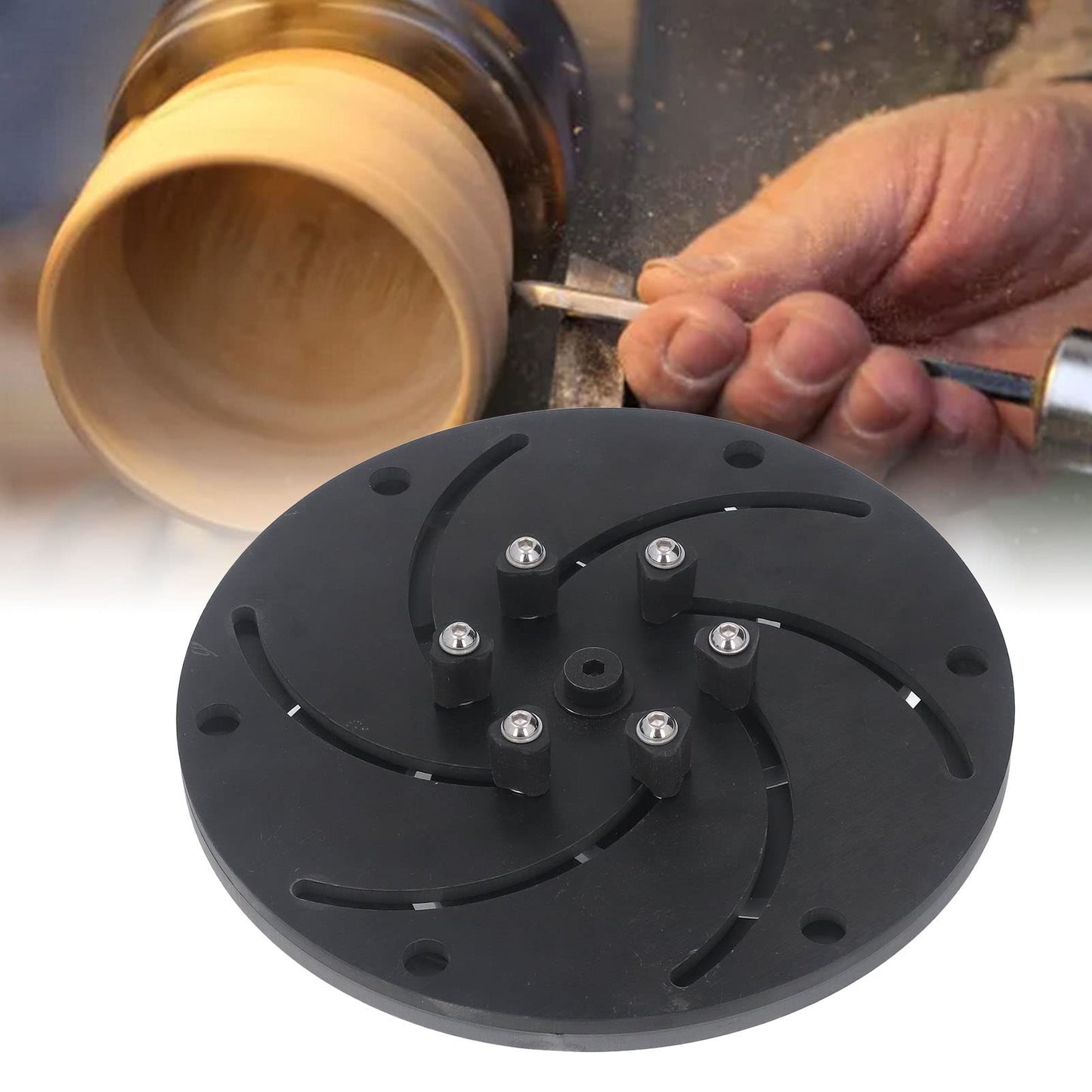 Longworth Chuck, Self Centering Wood Lathe Chuck with Aluminum Alloy Construction for Woodworking Bowl and Plate Turning Black 250mm