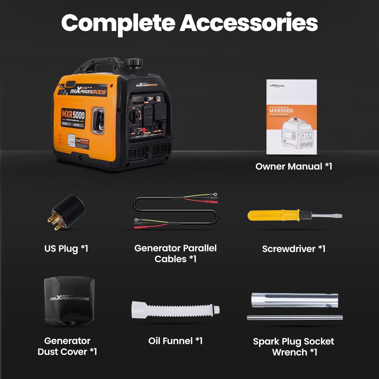 maXpeedingrods 5000 Watt Portable Inverter Generator, Gas and Power Generator, RV-Ready, Quiet and Lightweight for RV Camping
