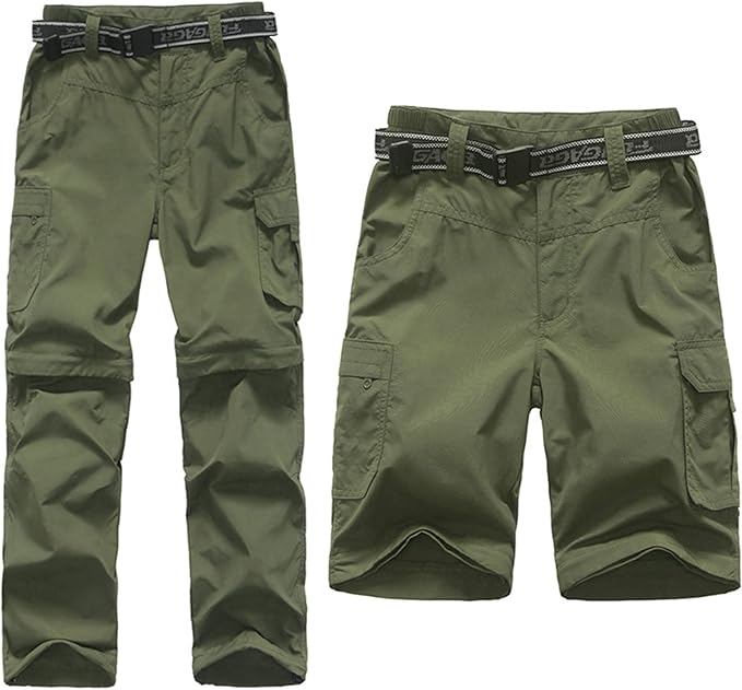 Boy’s Convertible Hiking Pants Lightweight Quick Dry Zip Off Pants for Kids Youth Outdoor UPF 50+ Casual Cargo Trousers