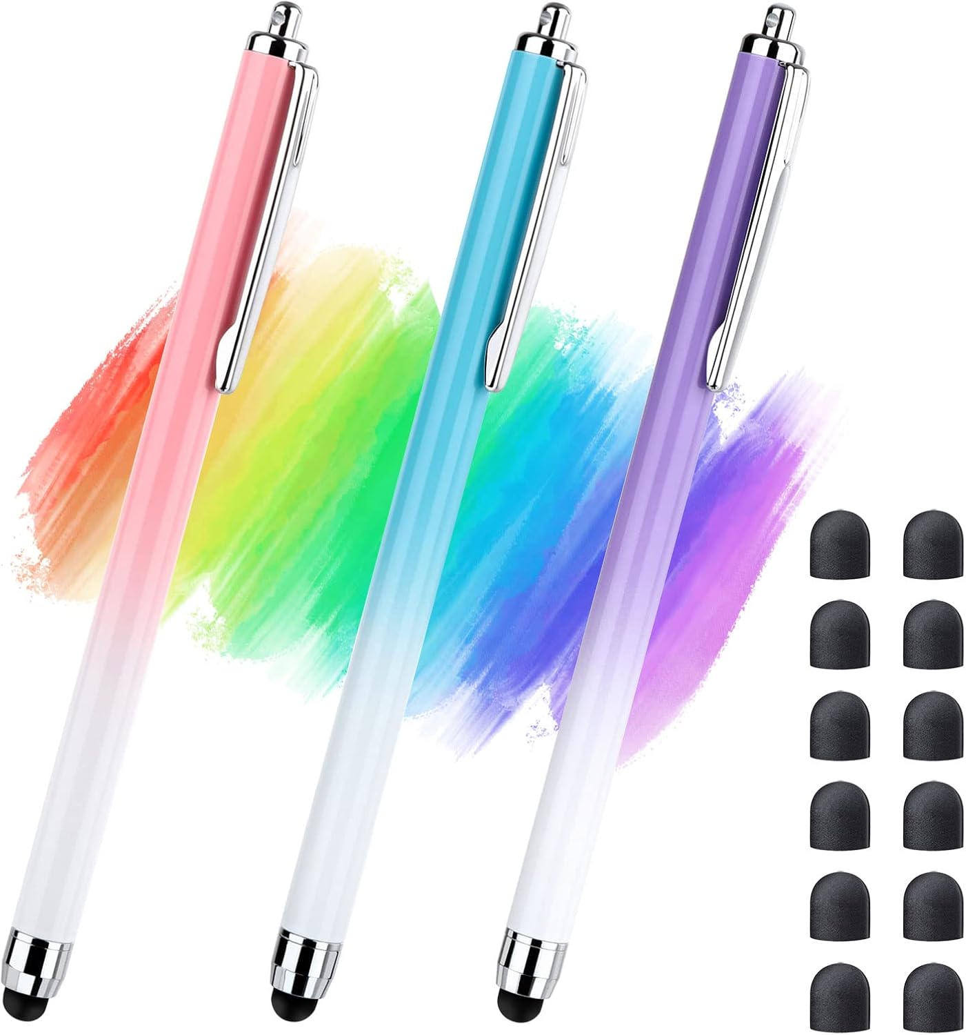 CCIVV 3 12 Stylus for Touch Screen, Pcs Stylus Pens and Extra Replaceable Rubber Tips (Gradient Pink/Purple/Blue)
