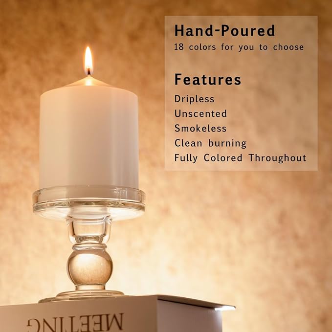 MOZEAL 3" x 6" Hand-Poured Unscented White Pillar Candles,Dripless Candles Set of 3,Long Lasting Burning,Approx 100 Hours Burn Time for Wedding,Dinner,Christmas and Home Decor
