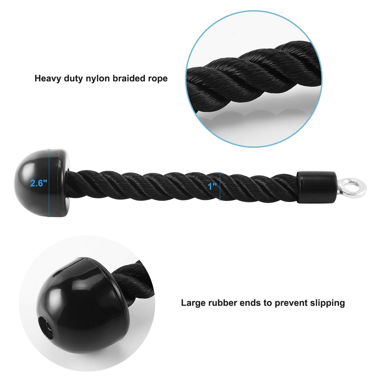 HYVAWO Pull Down Rope Single Grip Tricep Bicep Exercise Attachment for Cable Machines Gym Pulley Workout (Black 1 Pack)
