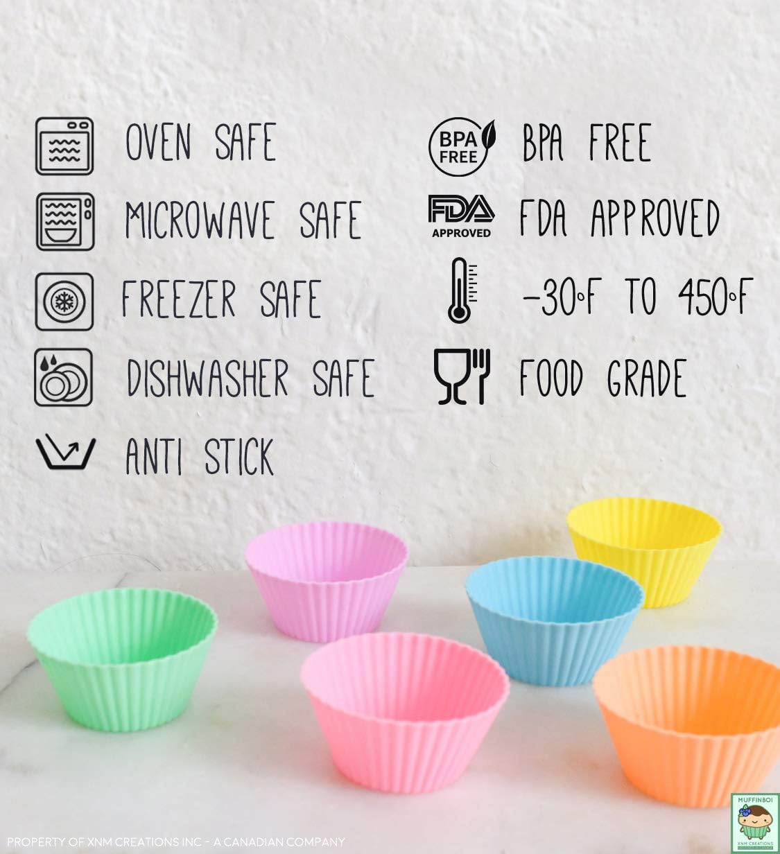 XNM Creations Premium Silicone Cupcake & Muffin Liner Molds - Pastel Baking Cups, Pack of 24