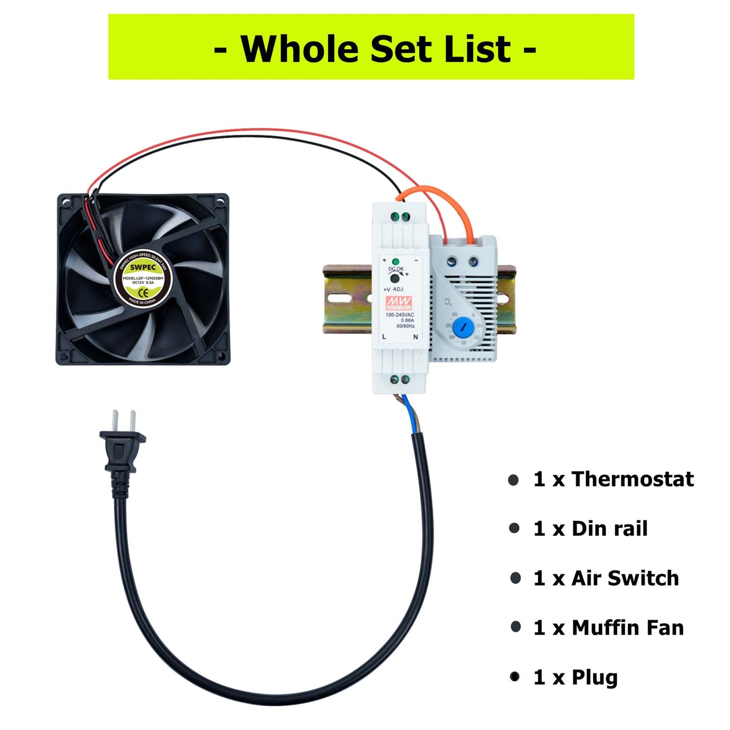 Electrical Cabinet Cooling Fan and Thermostat Set for Electrical Box Enclosures