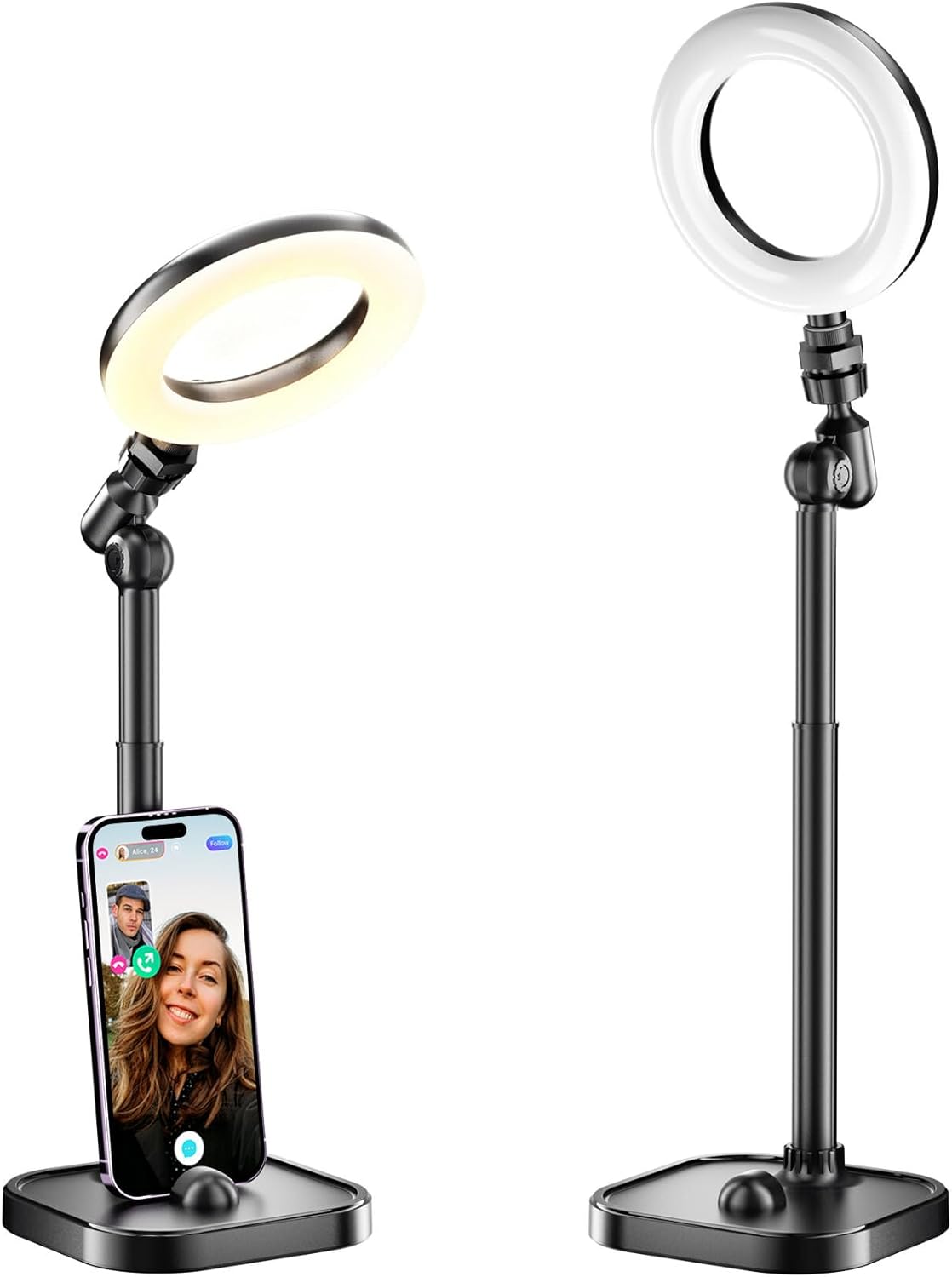 Mionondi 5 Ring Light for Desk, Portable Streaming Lights for Video Recording, Halo Lighting with Stand for Selfie