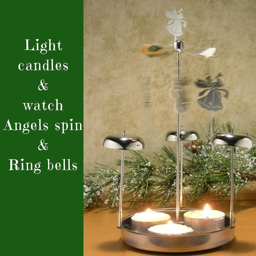 Spinning Angels Tealight Candle Spinner - Swedish Scandinavian Design with Bell Chimes | 8" Height